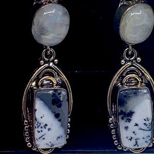 Rainbow Moonstone and Dendrite Opal earrings